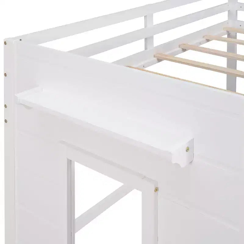 Lit mezzanine en bois, taille double, avec 3 tiroirs et une étagère