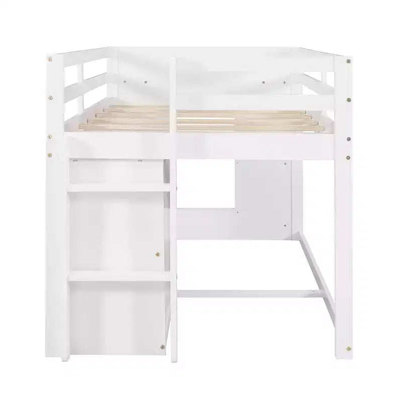 Lit mezzanine en bois, taille double, avec 3 tiroirs et une étagère