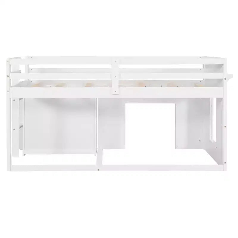 Lit mezzanine en bois, taille double, avec 3 tiroirs et une étagère