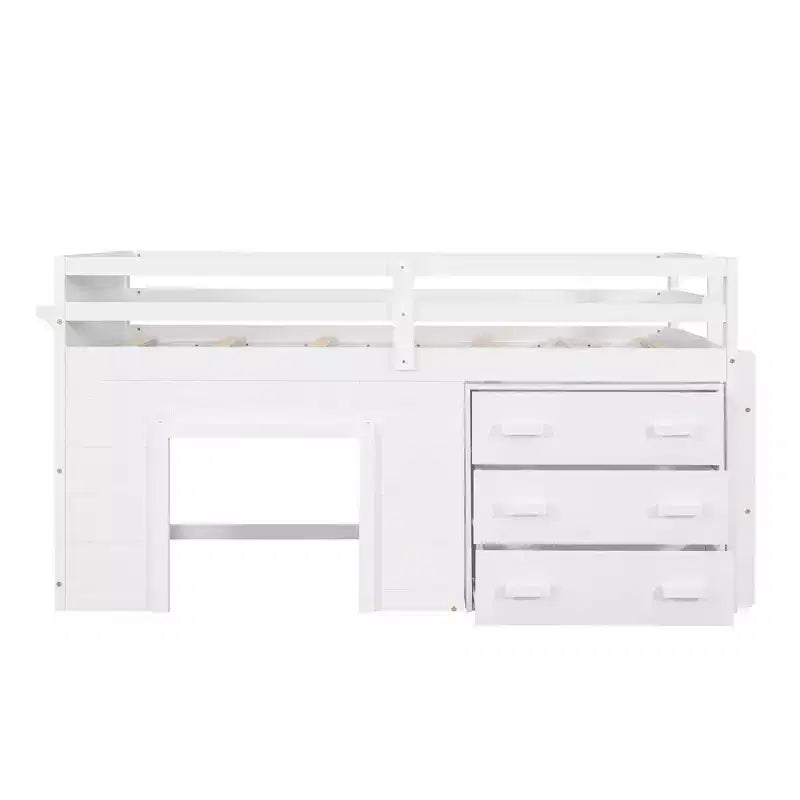 Lit mezzanine en bois, taille double, avec 3 tiroirs et une étagère