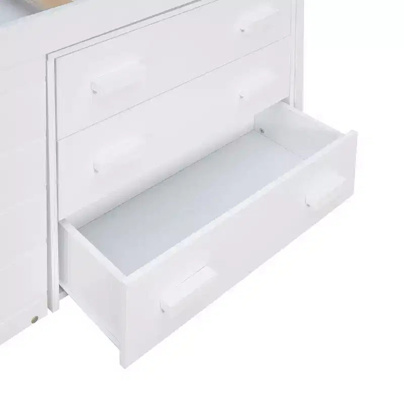 Lit mezzanine en bois, taille double, avec 3 tiroirs et une étagère