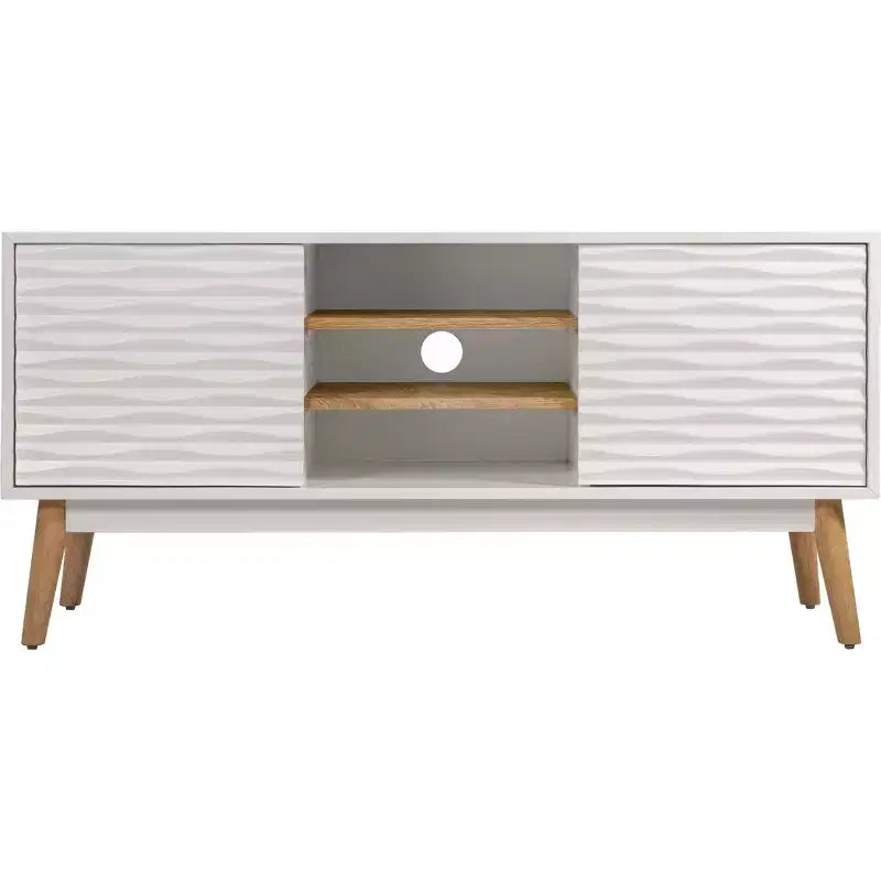 Aurie Media Console French White - Adore Decor: Geometric Storage Fits up to 55" TV