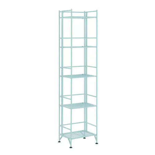 Breighton Home 57.5" Xtra Storage 5 Tier Folding Metal Shelf in Sea Foam Blue