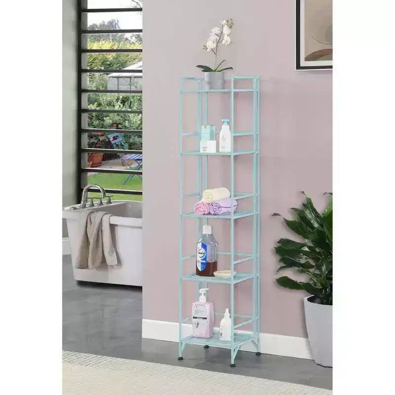 Étagère pliable en métal à 5 niveaux bleu mousse de mer