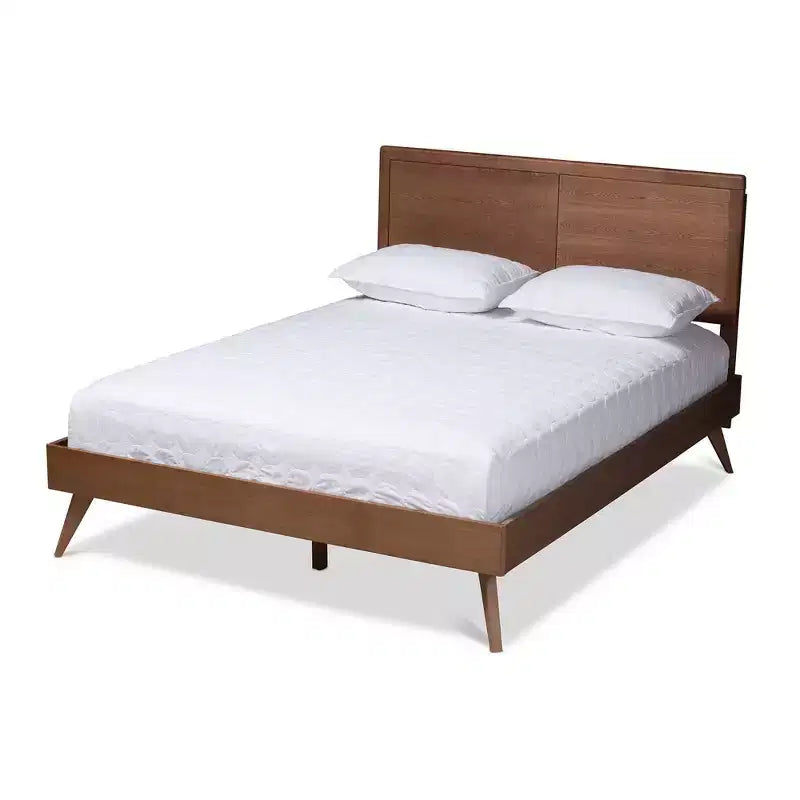 King Zenon Finished Wood Platform Bed Brown - Baxton Studio: Mid-Century Modern No Box Spring Required