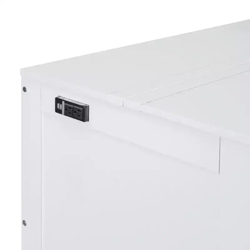 Lit avec Port USB et Étagères Amovibles de Chaque Côté Blanc/Gris