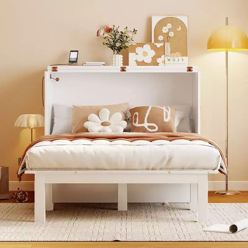 Lit avec Port USB et Étagères Amovibles de Chaque Côté Blanc/Gris