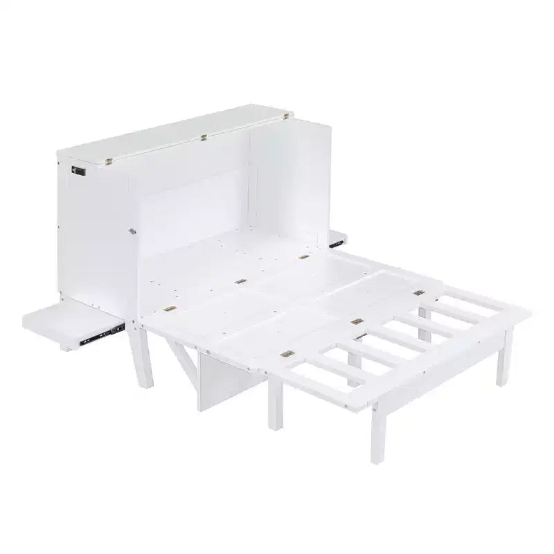 Lit avec Port USB et Étagères Amovibles de Chaque Côté Blanc/Gris