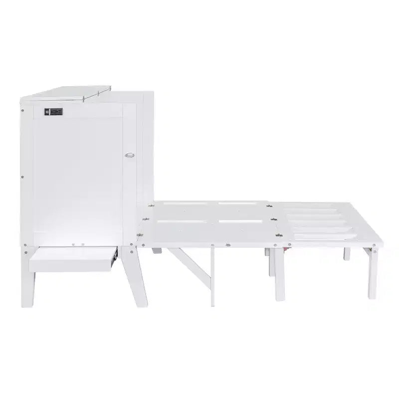Lit avec Port USB et Étagères Amovibles de Chaque Côté Blanc/Gris