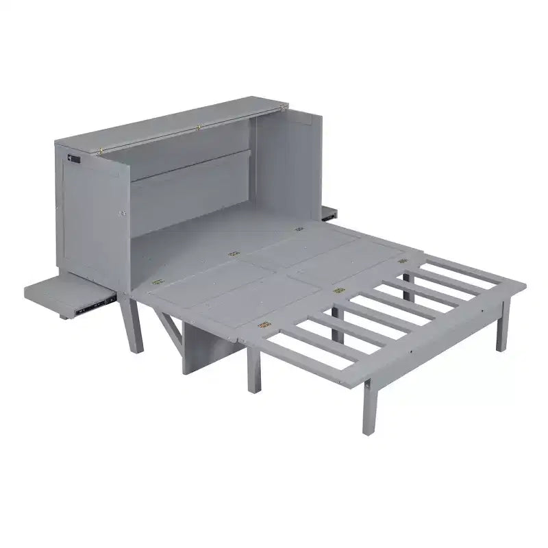 Lit avec Port USB et Étagères Amovibles de Chaque Côté Blanc/Gris