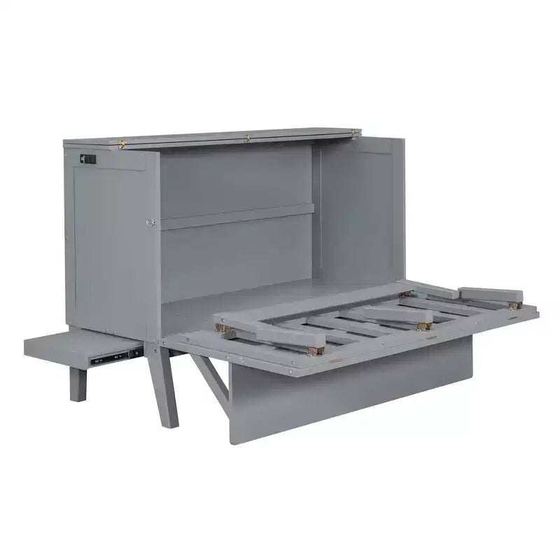 Lit avec Port USB et Étagères Amovibles de Chaque Côté Blanc/Gris