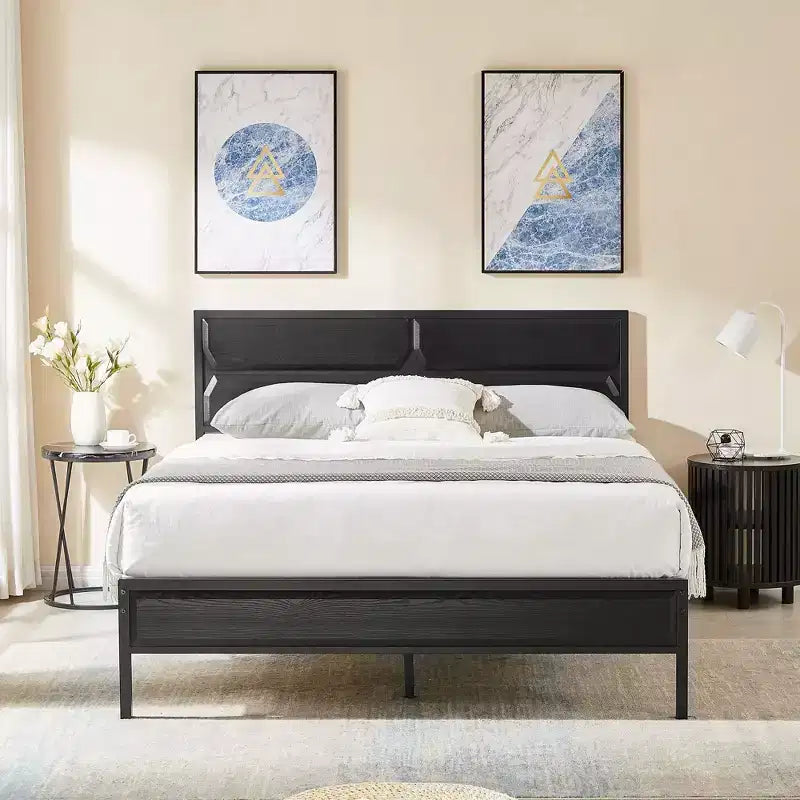 VECELO Bed Frame with Wooden Headboard Heavy-Duty Platform Bed