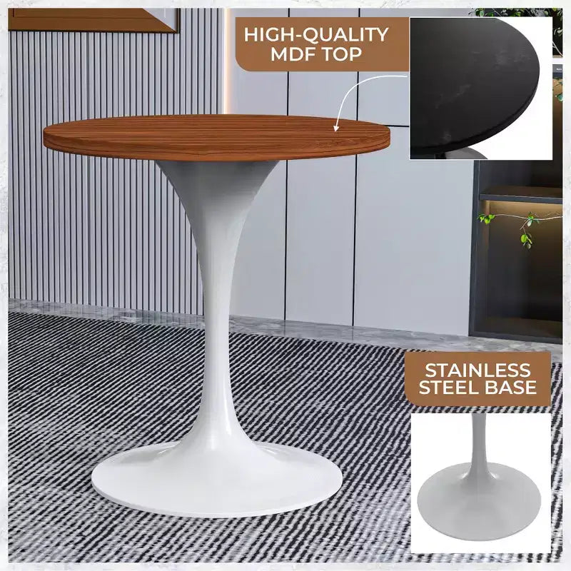 Table à manger ronde avec plateau en bois MDF et pied central moderne blanc