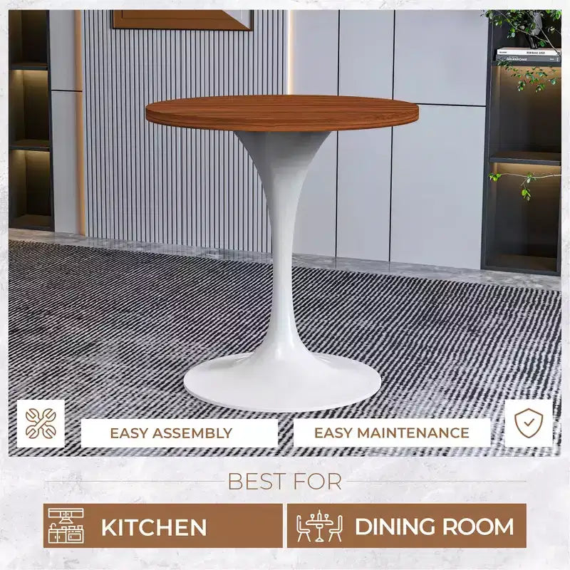 Table à manger ronde avec plateau en bois MDF et pied central moderne blanc