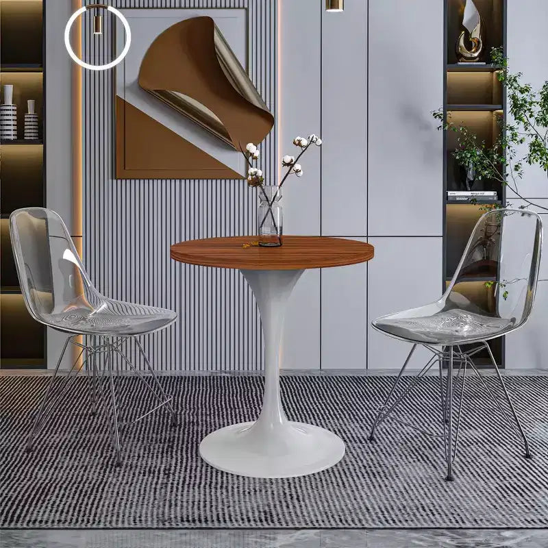 Table à manger ronde avec plateau en bois MDF et pied central moderne blanc