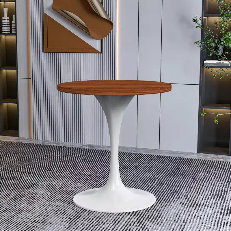 Table à manger ronde avec plateau en bois MDF et pied central moderne blanc