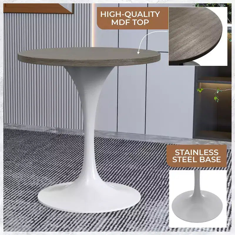 Table à manger ronde avec plateau en bois MDF et pied central moderne blanc