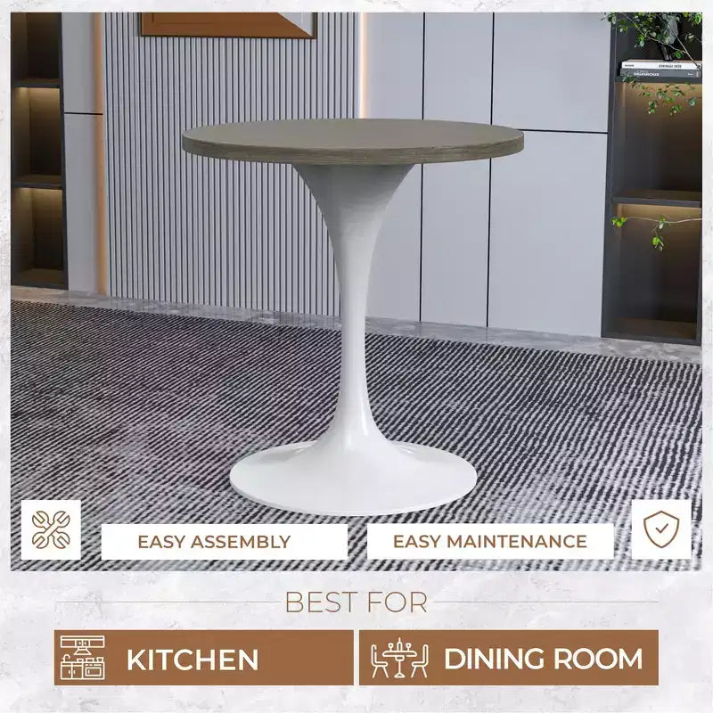 Table à manger ronde avec plateau en bois MDF et pied central moderne blanc