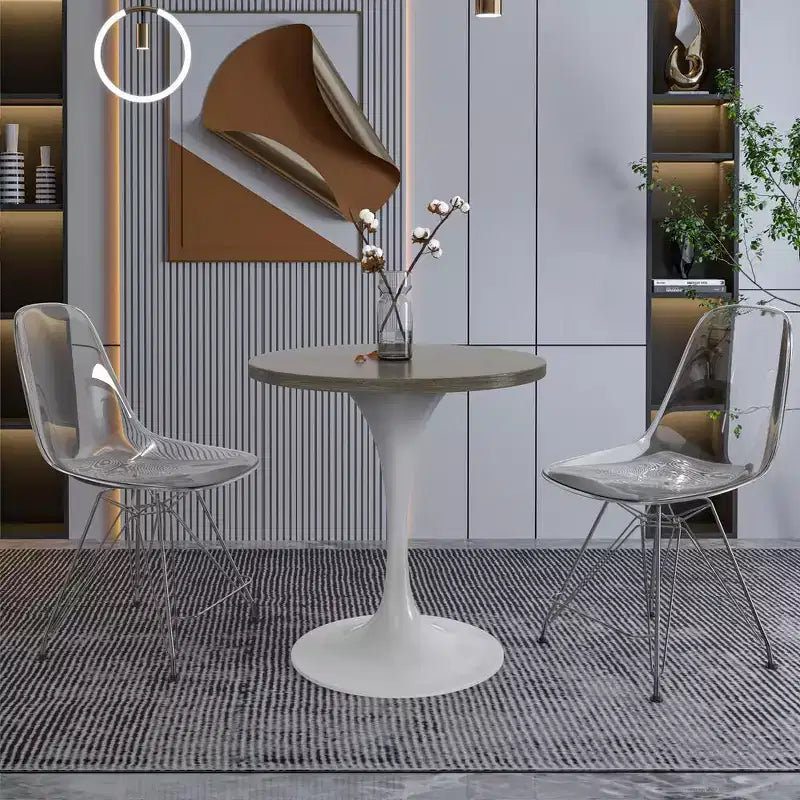 Table à manger ronde avec plateau en bois MDF et pied central moderne blanc