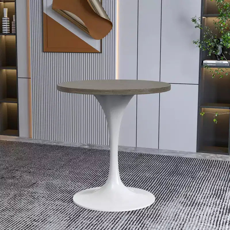Table à manger ronde avec plateau en bois MDF et pied central moderne blanc