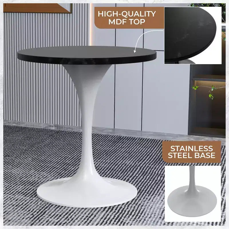 Table à manger ronde avec plateau en bois MDF et pied central moderne blanc