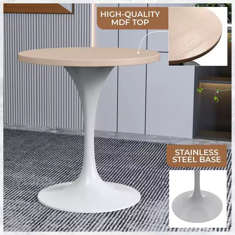 Table à manger ronde avec plateau en bois MDF et pied central moderne blanc