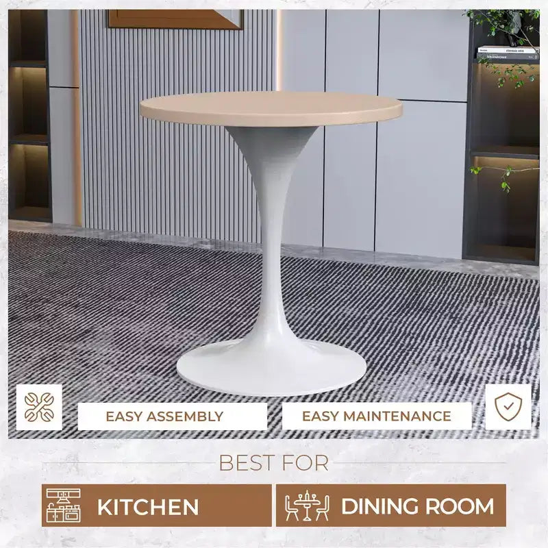 Table à manger ronde avec plateau en bois MDF et pied central moderne blanc