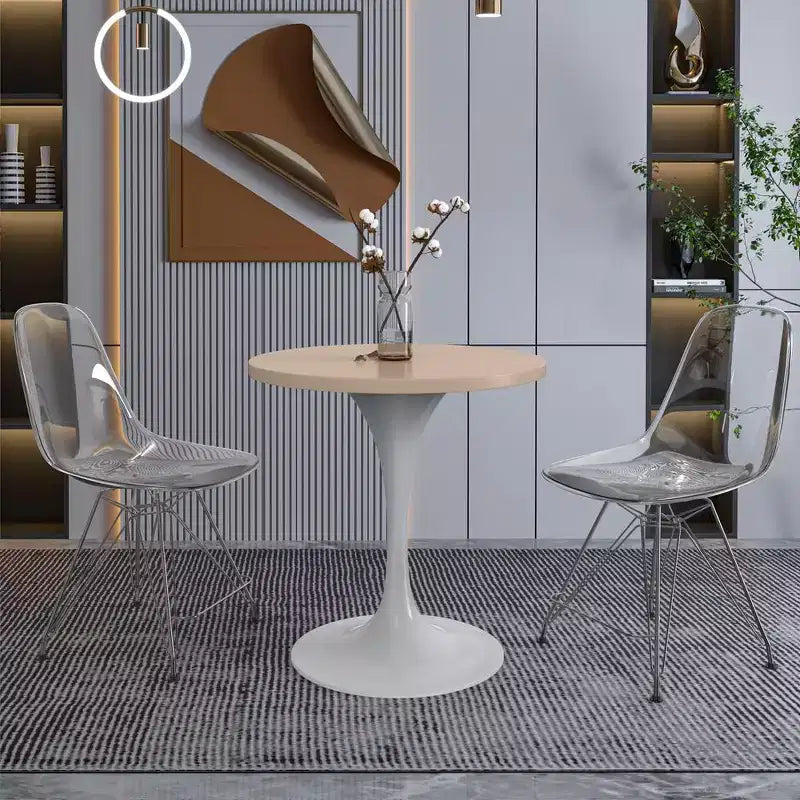 Table à manger ronde avec plateau en bois MDF et pied central moderne blanc