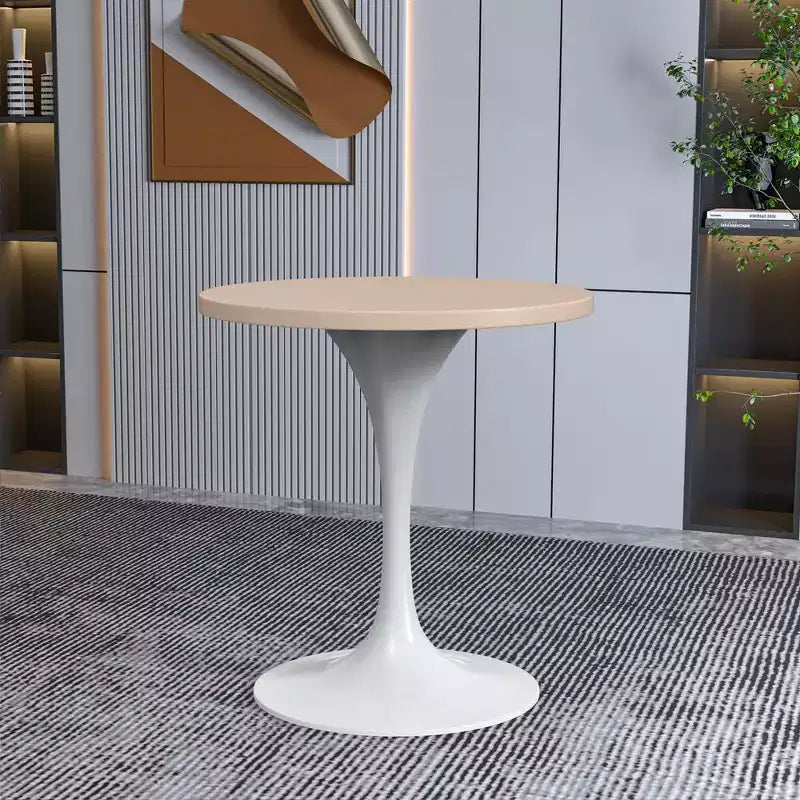 Table à manger ronde avec plateau en bois MDF et pied central moderne blanc
