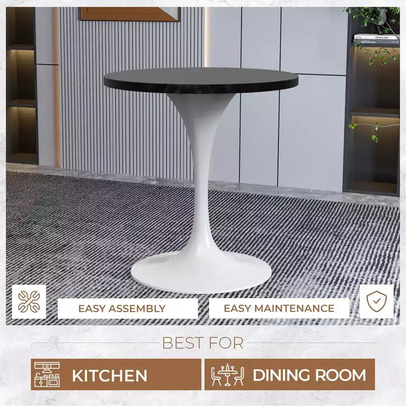 Table à manger ronde avec plateau en bois MDF et pied central moderne blanc