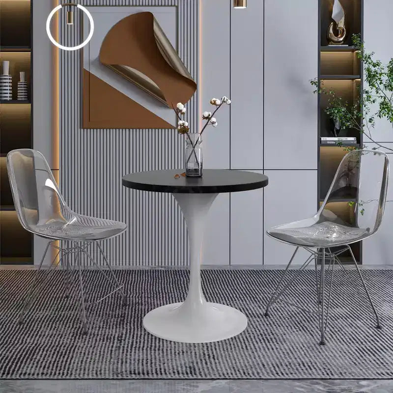 Table à manger ronde avec plateau en bois MDF et pied central moderne blanc