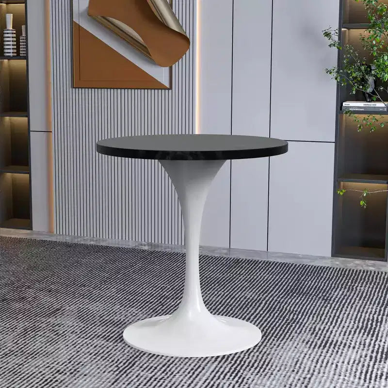 Table à manger ronde avec plateau en bois MDF et pied central moderne blanc