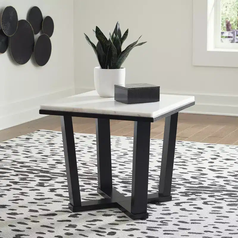 Table d'appoint carrée contemporaine avec plateau en marbre