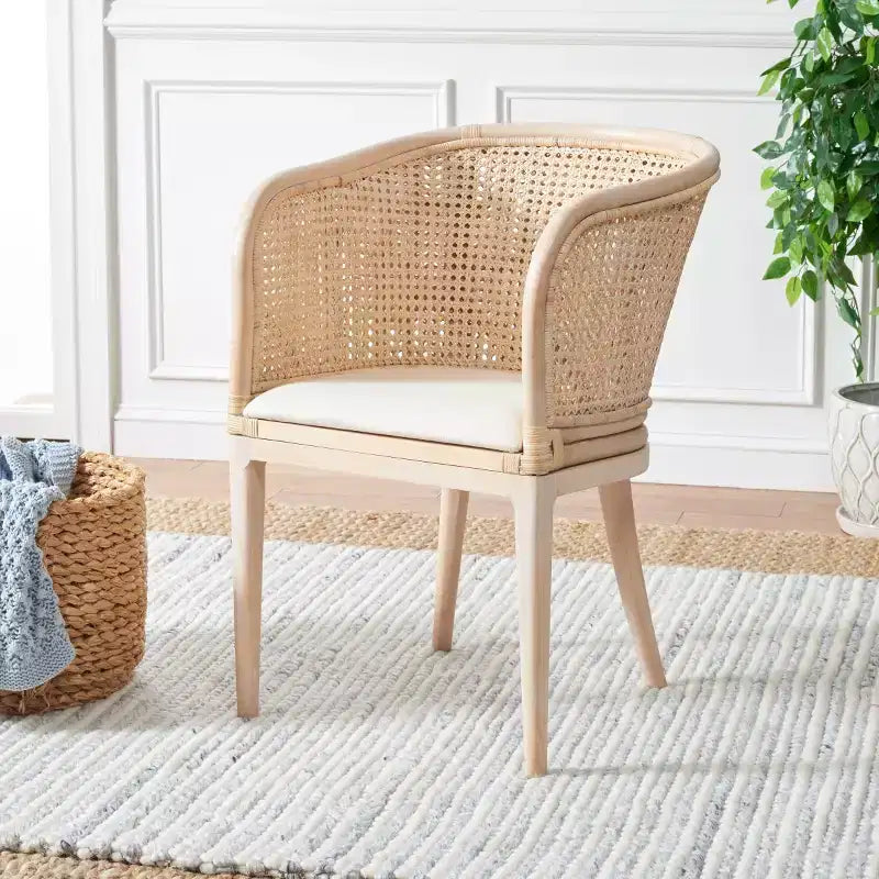 Fauteuil avec coussin Naturel/Blanc délavé