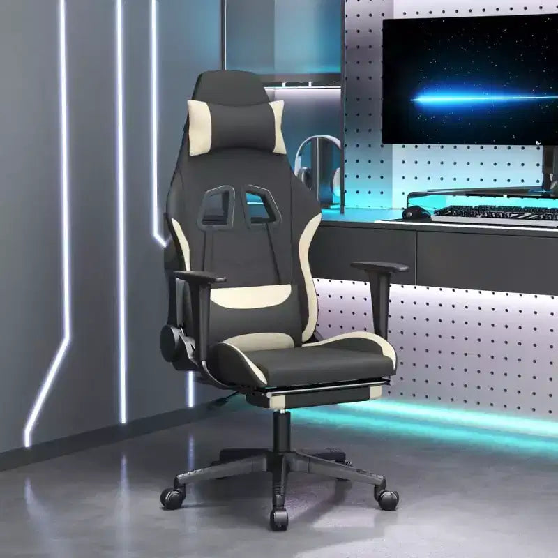 Fauteuil de jeu moderne avec fonctions réglables en tissu noir et crème