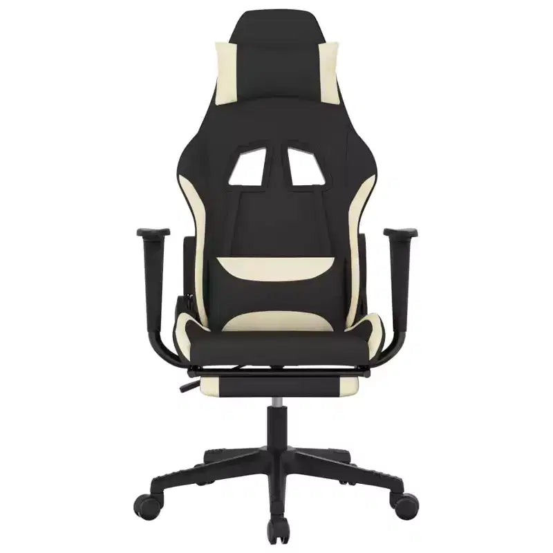 Fauteuil de jeu moderne avec fonctions réglables en tissu noir et crème