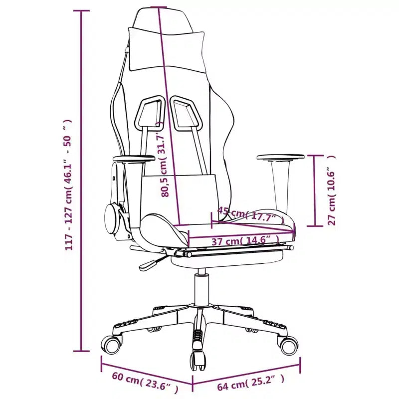 Fauteuil de jeu moderne avec fonctions réglables en tissu noir et crème