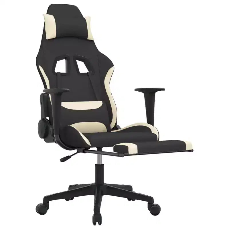 Fauteuil de jeu moderne avec fonctions réglables en tissu noir et crème