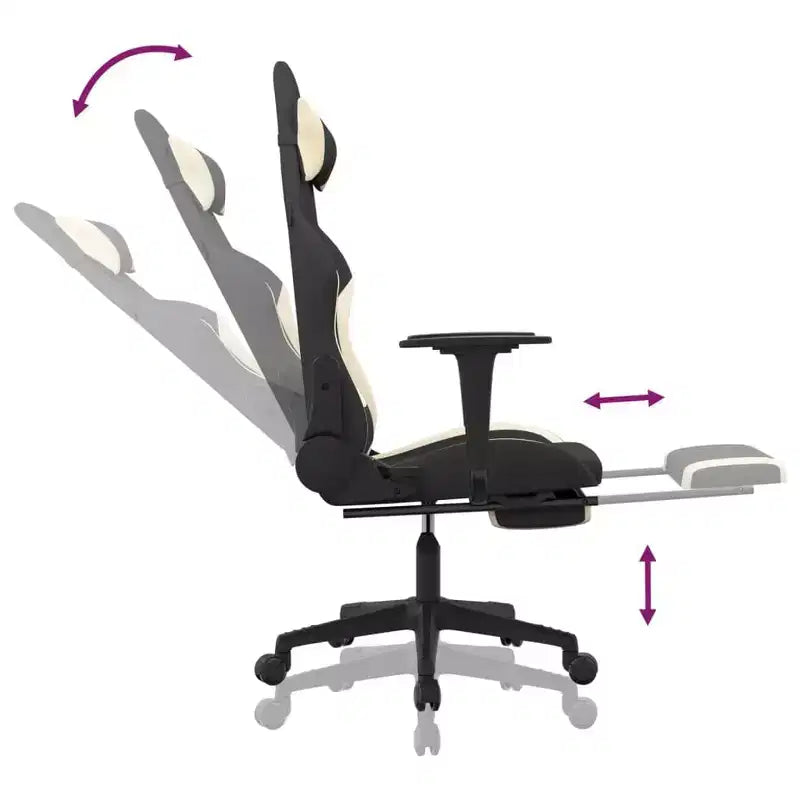 Fauteuil de jeu moderne avec fonctions réglables en tissu noir et crème