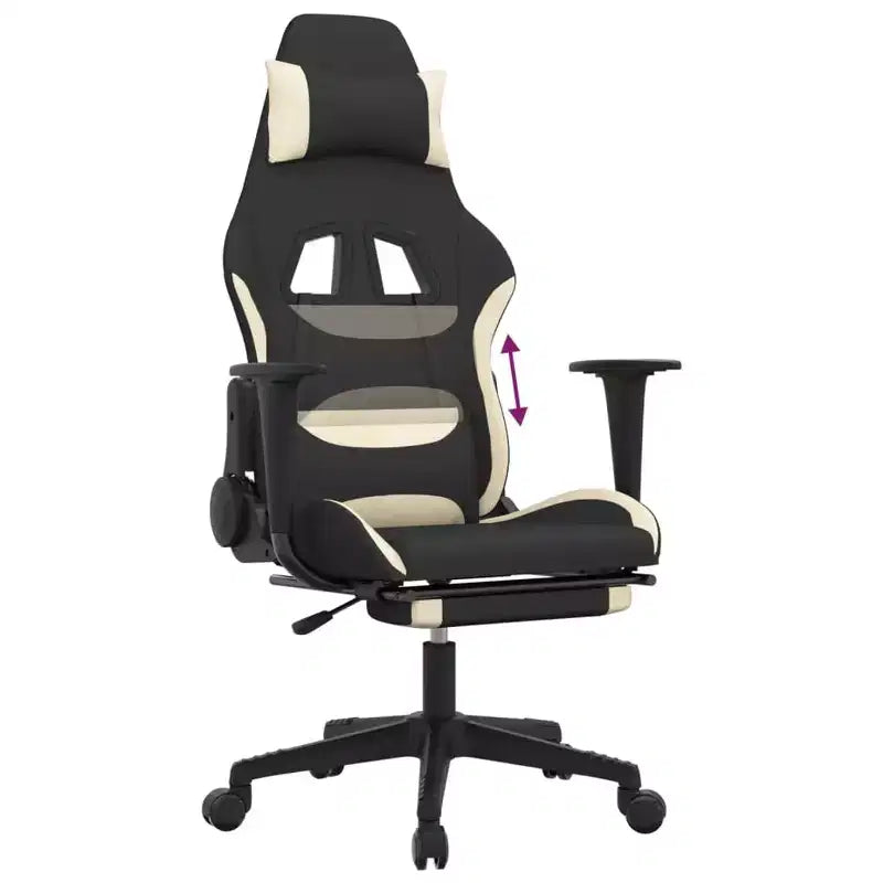 Fauteuil de jeu moderne avec fonctions réglables en tissu noir et crème