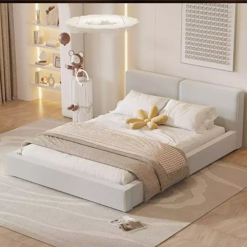 Queen Size Upholstered Wooden Platform Bed Frame with Headboard 4S -ModernLuxe