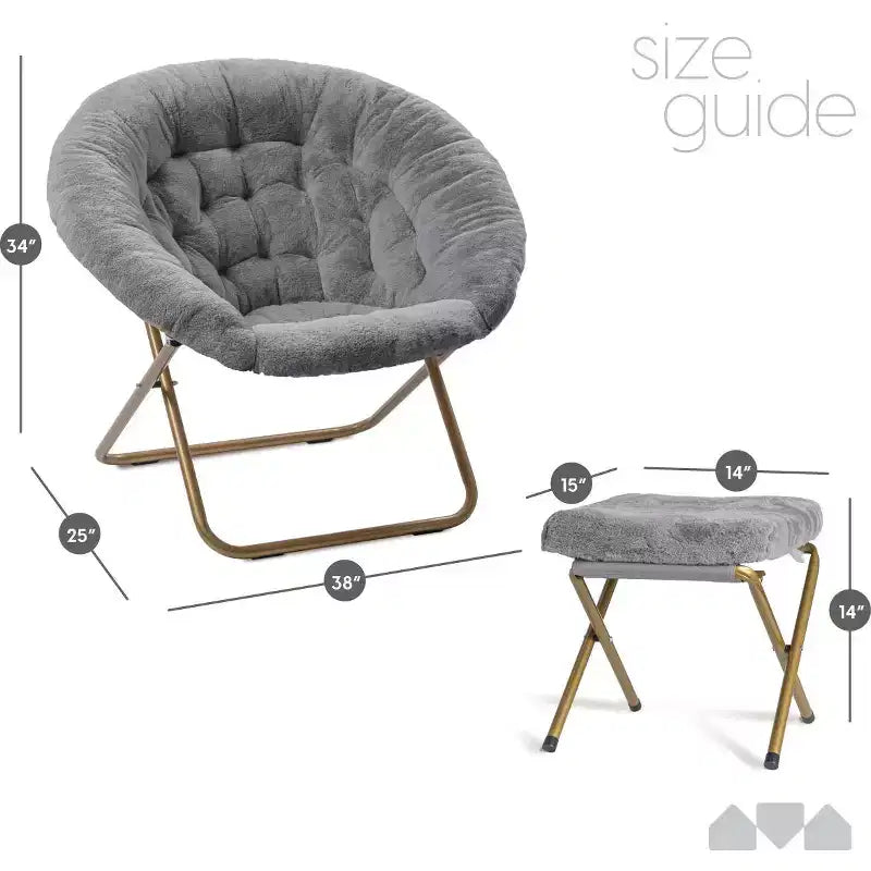 Fauteuil soucoupe extra-large douillet en fausse fourrure avec repose-pieds