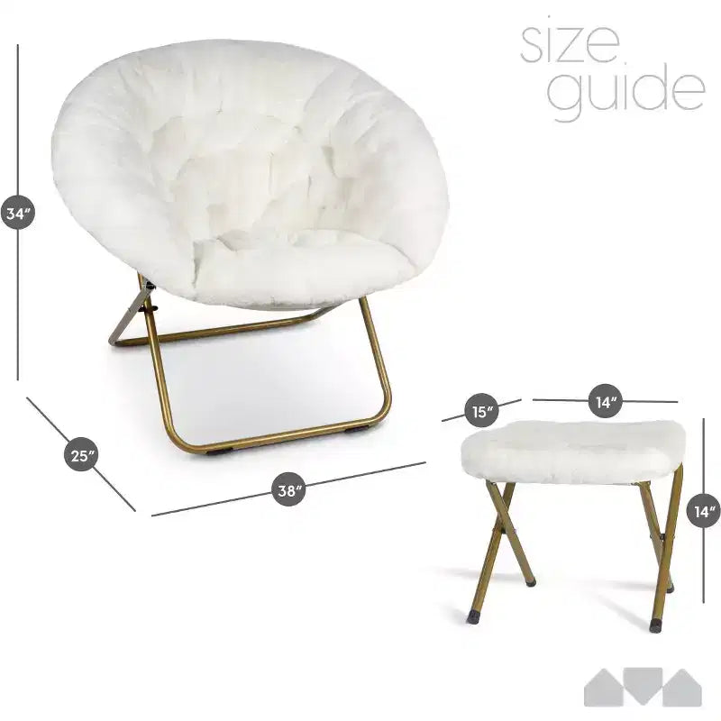 Fauteuil soucoupe extra-large douillet en fausse fourrure avec repose-pieds