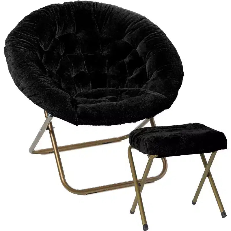 Fauteuil soucoupe extra-large douillet en fausse fourrure avec repose-pieds