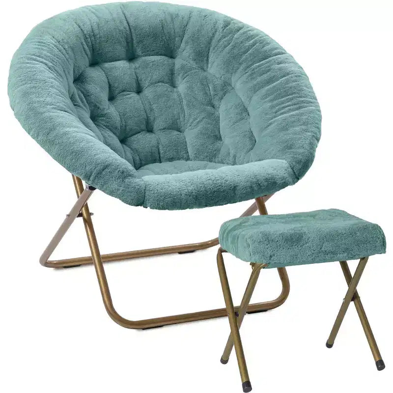 Fauteuil soucoupe extra-large douillet en fausse fourrure avec repose-pieds