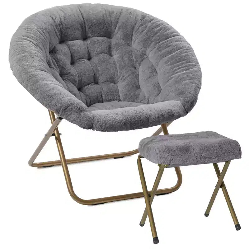 Fauteuil soucoupe extra-large douillet en fausse fourrure avec repose-pieds