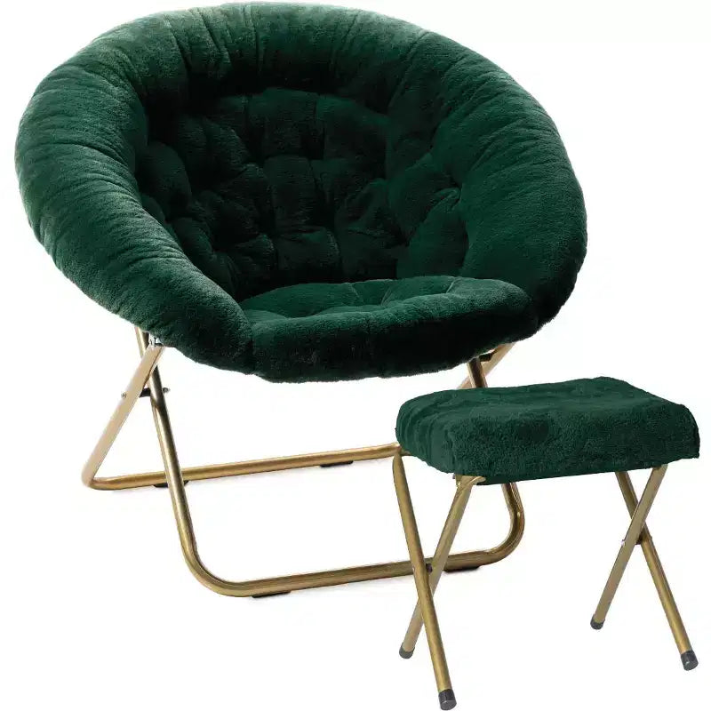 Fauteuil soucoupe extra-large douillet en fausse fourrure avec repose-pieds