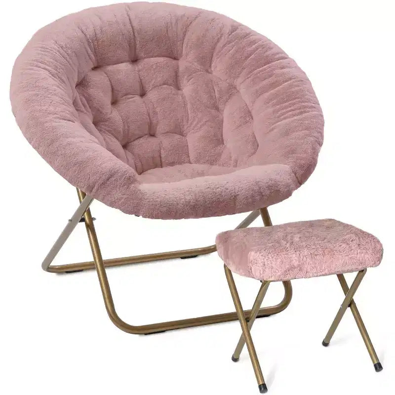Fauteuil soucoupe extra-large douillet en fausse fourrure avec repose-pieds