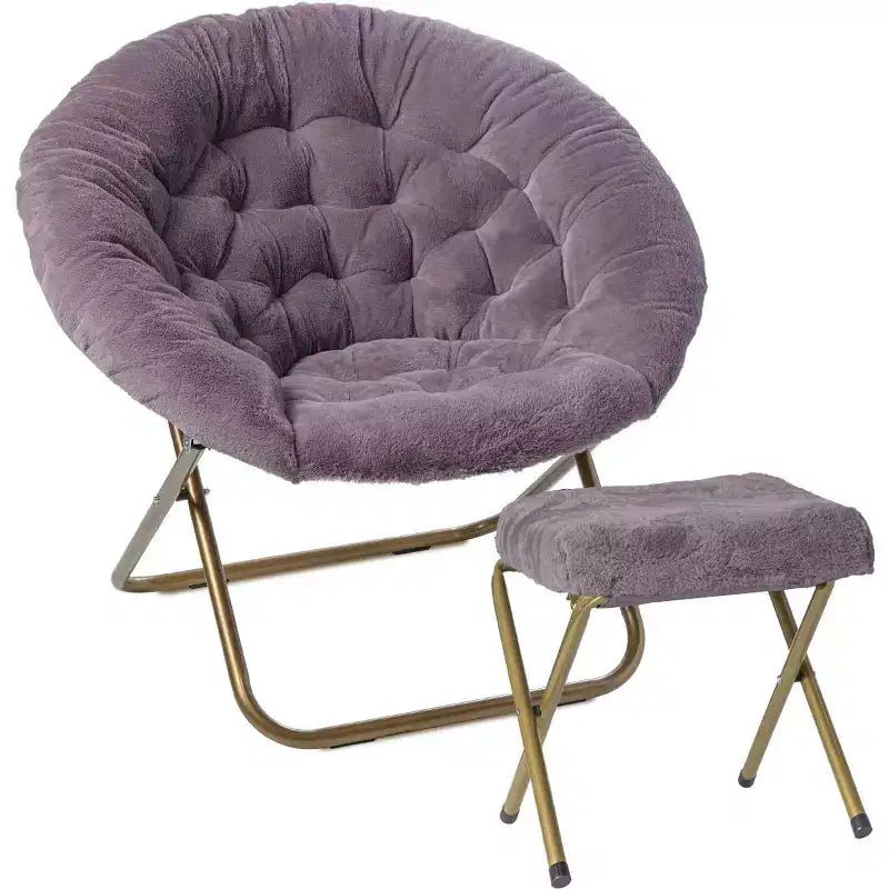Fauteuil soucoupe extra-large douillet en fausse fourrure avec repose-pieds