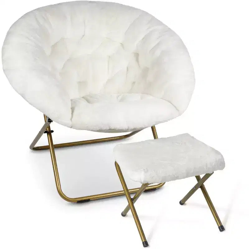 Fauteuil soucoupe extra-large douillet en fausse fourrure avec repose-pieds